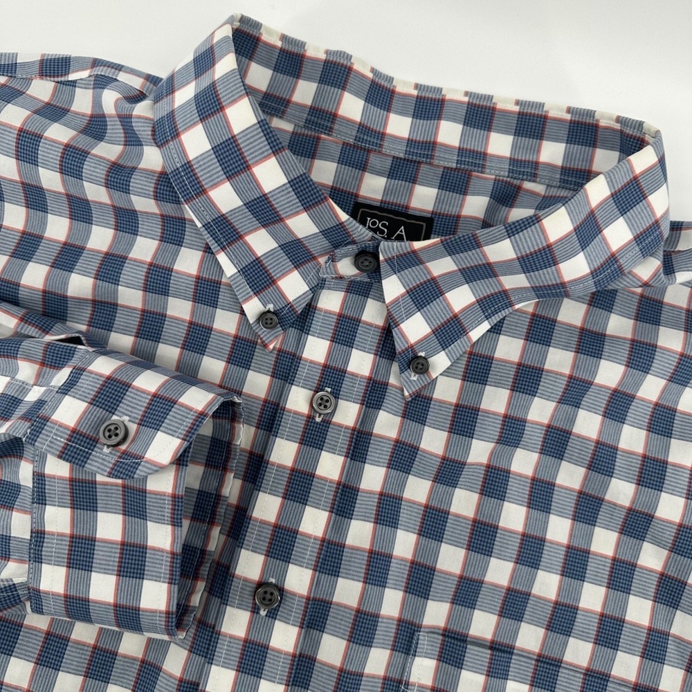 Jos. A. Bank Traveler Shirt Mens 4XLT Blue White Plaid Tailored Fit Cotton